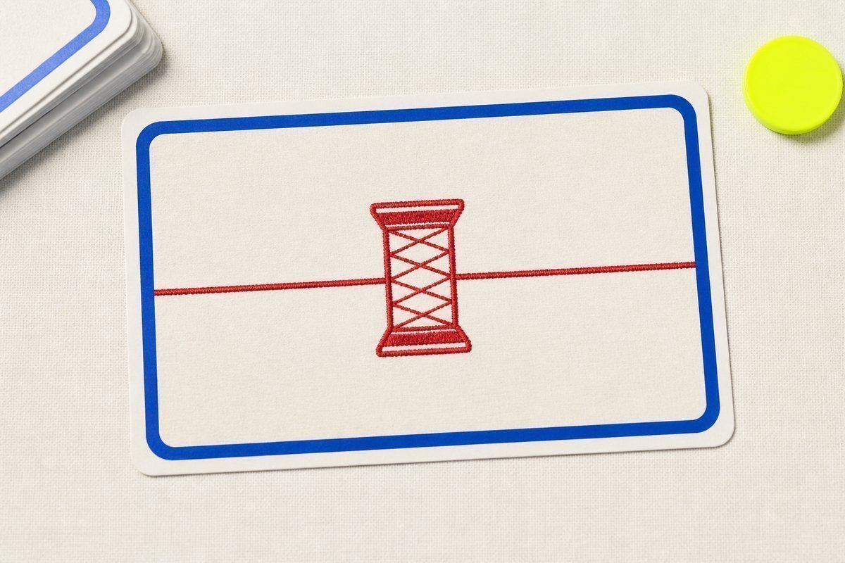 Bone review card, cobalt edge, lime chip: red four-hour thread on a bone card