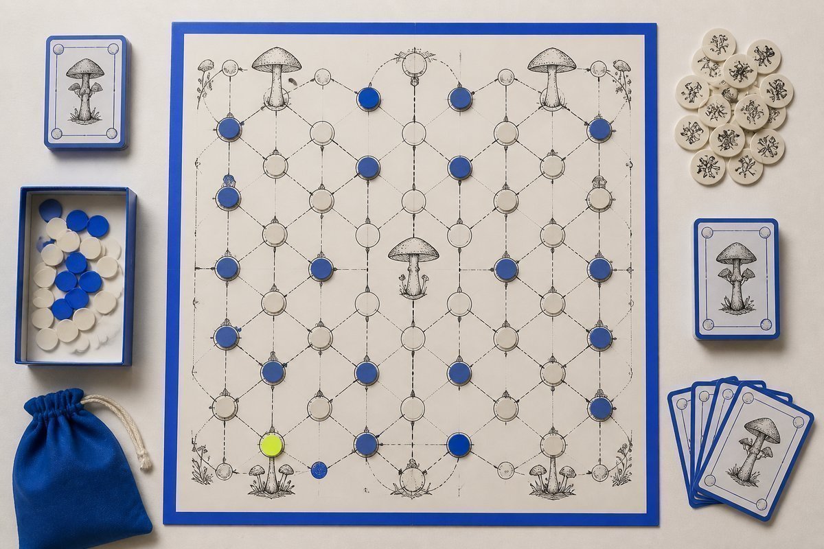 Bone review card, cobalt edge, lime chip: days, not one swallow magic