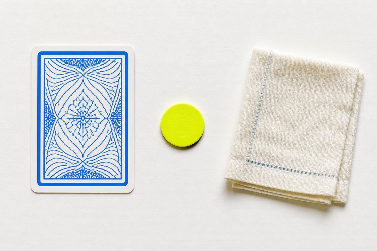 Bone review card, cobalt edge, lime chip: switch card, cough cloth