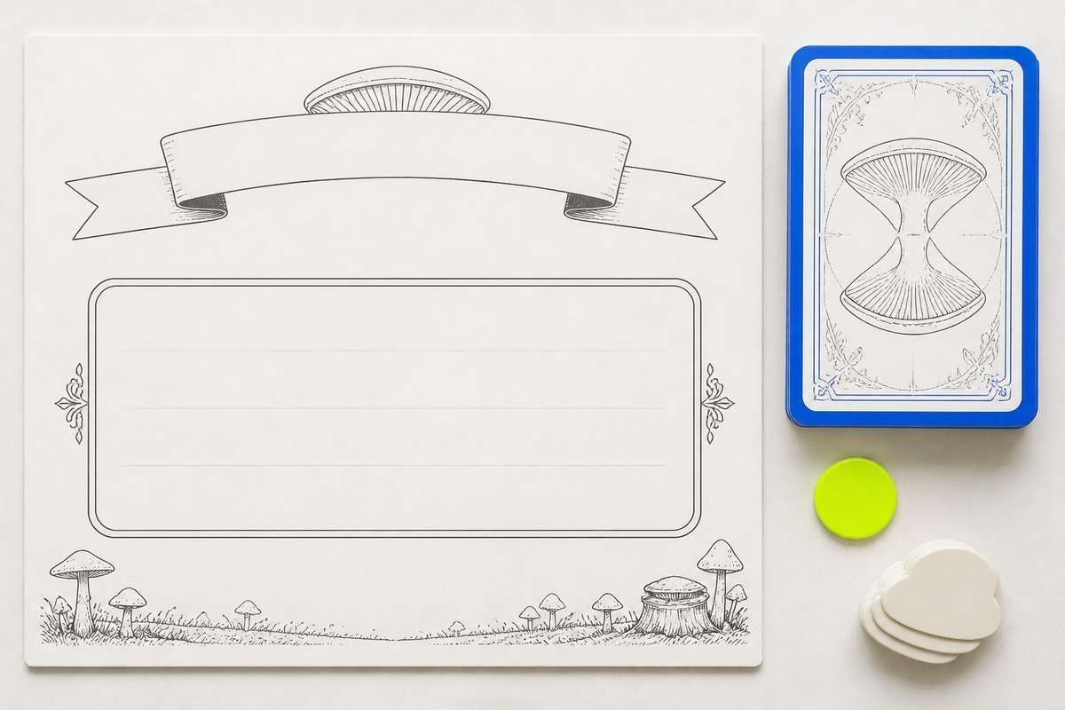 Bone review card, cobalt edge, lime chip: export name, US fill empty