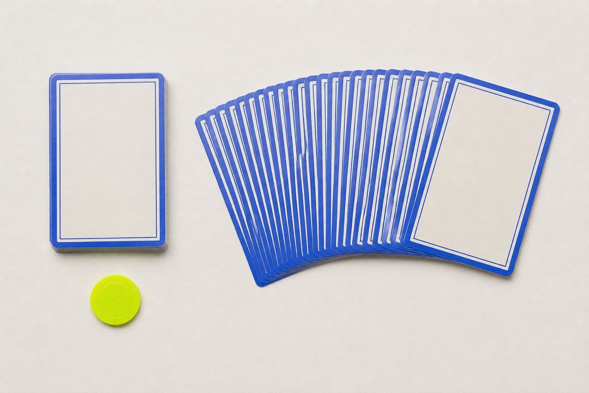 Bone review card, cobalt edge, lime chip: 40 lock, 80 set aside