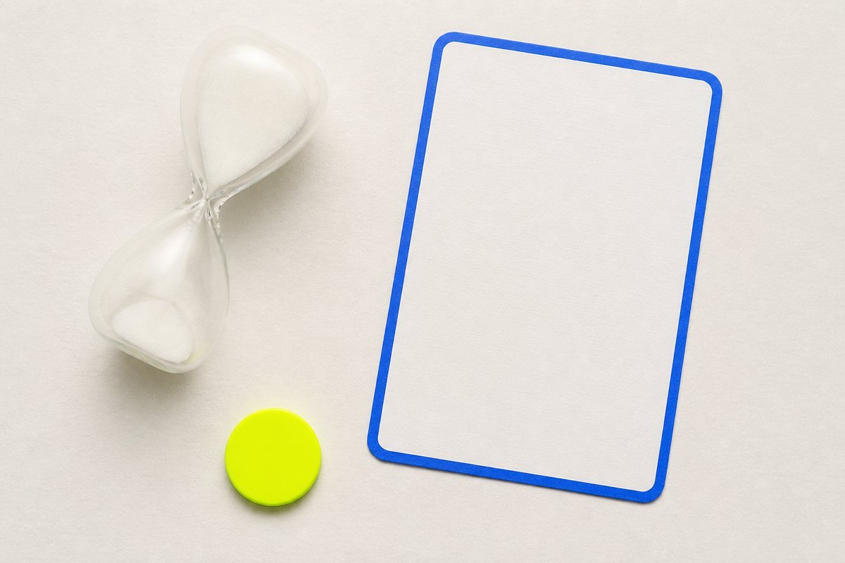 Bone review card, cobalt edge, lime chip: one-hour glass, 40 mg