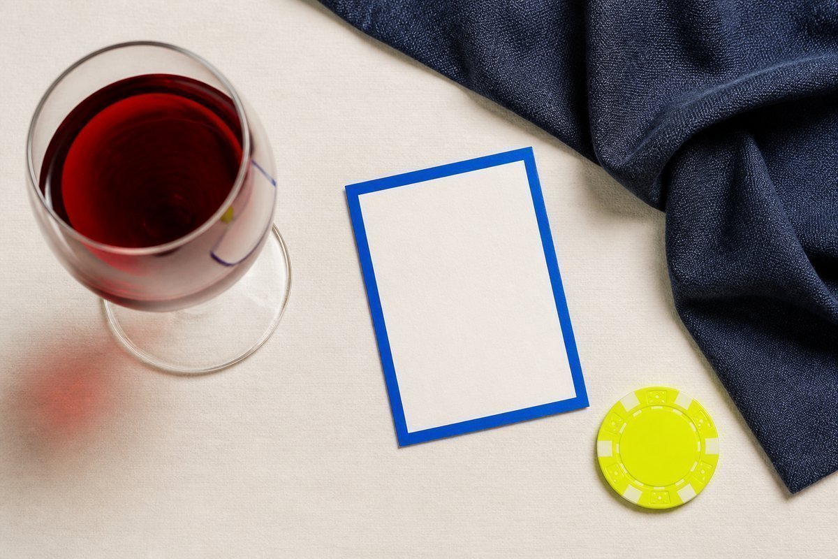 Bone review card, cobalt edge, lime chip: wine plus CNS cloth