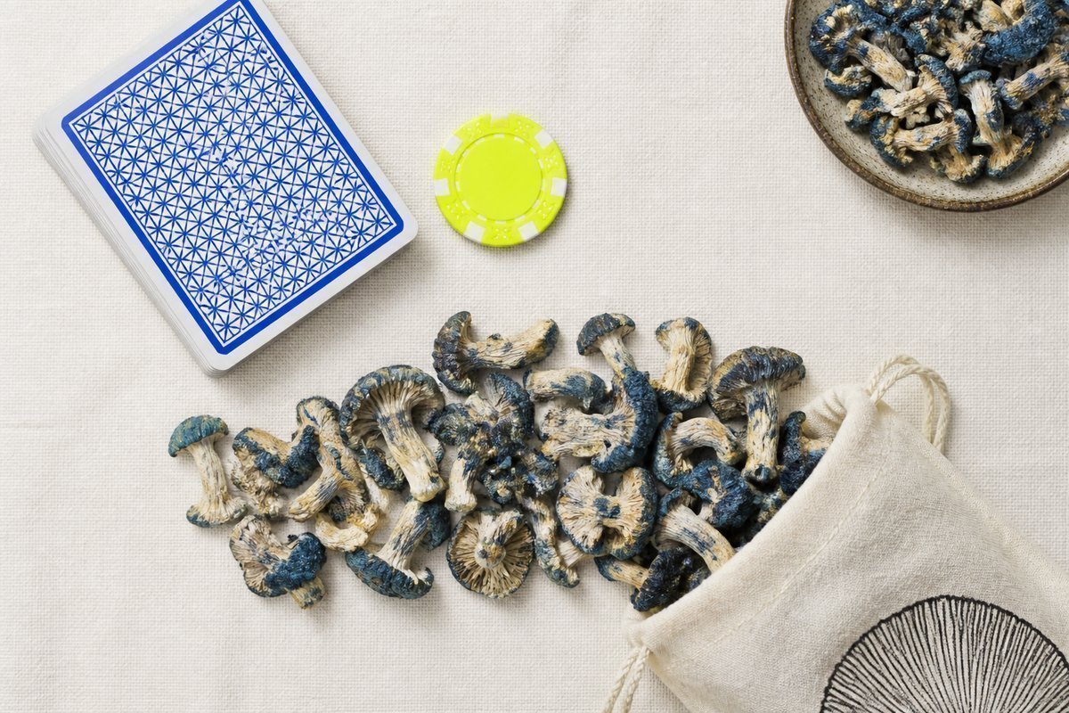Bone review card, cobalt edge, lime chip: swelling caution at the face cloth