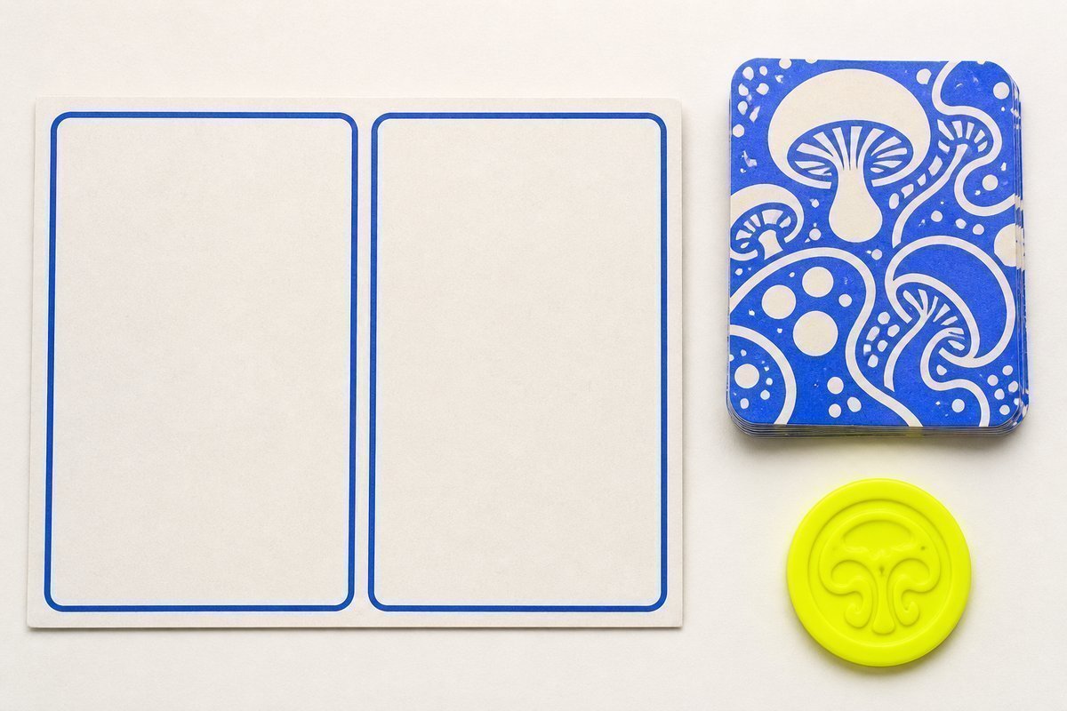 Bone review card, cobalt edge, lime chip: two daily slots