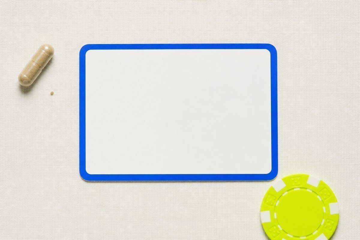 Bone review card, cobalt edge, lime chip: capsule with or without a crumb