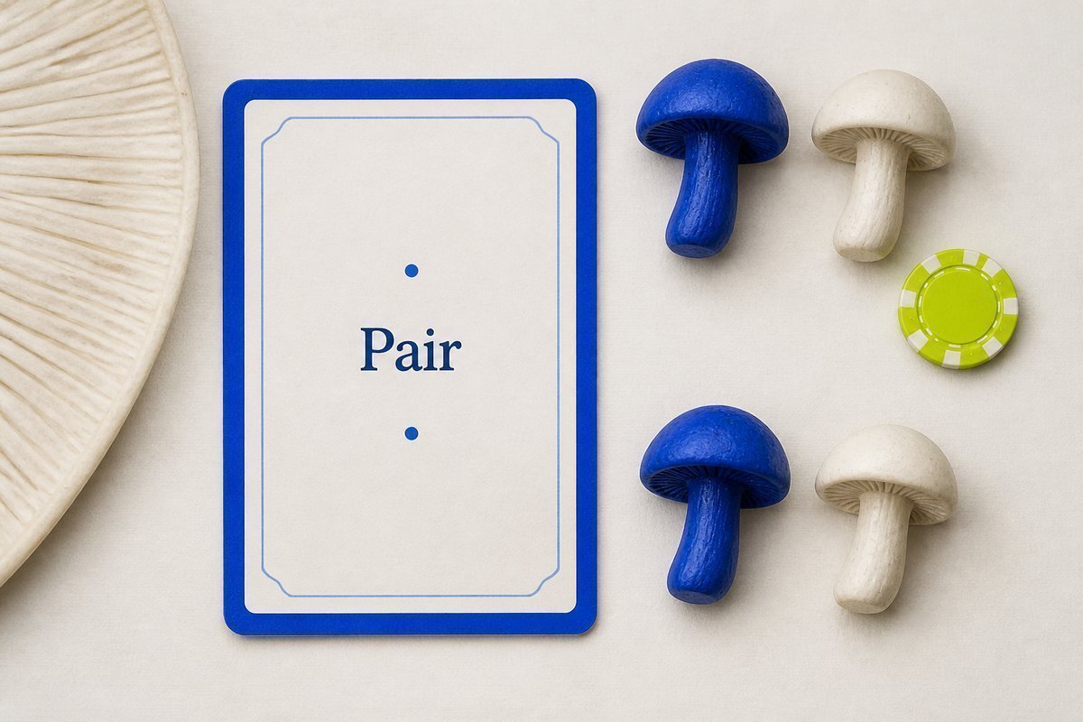 Bone review card, cobalt edge, lime chip: one named indication on the card