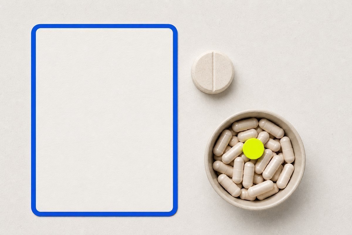 Bone review card, cobalt edge, lime chip: scale chip, 150 capsule