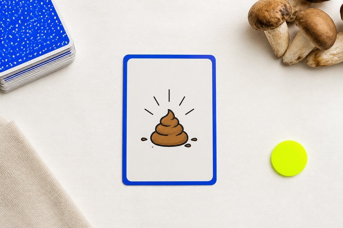Bone review card, cobalt edge, lime chip: diarrhea card without the vitamin figure