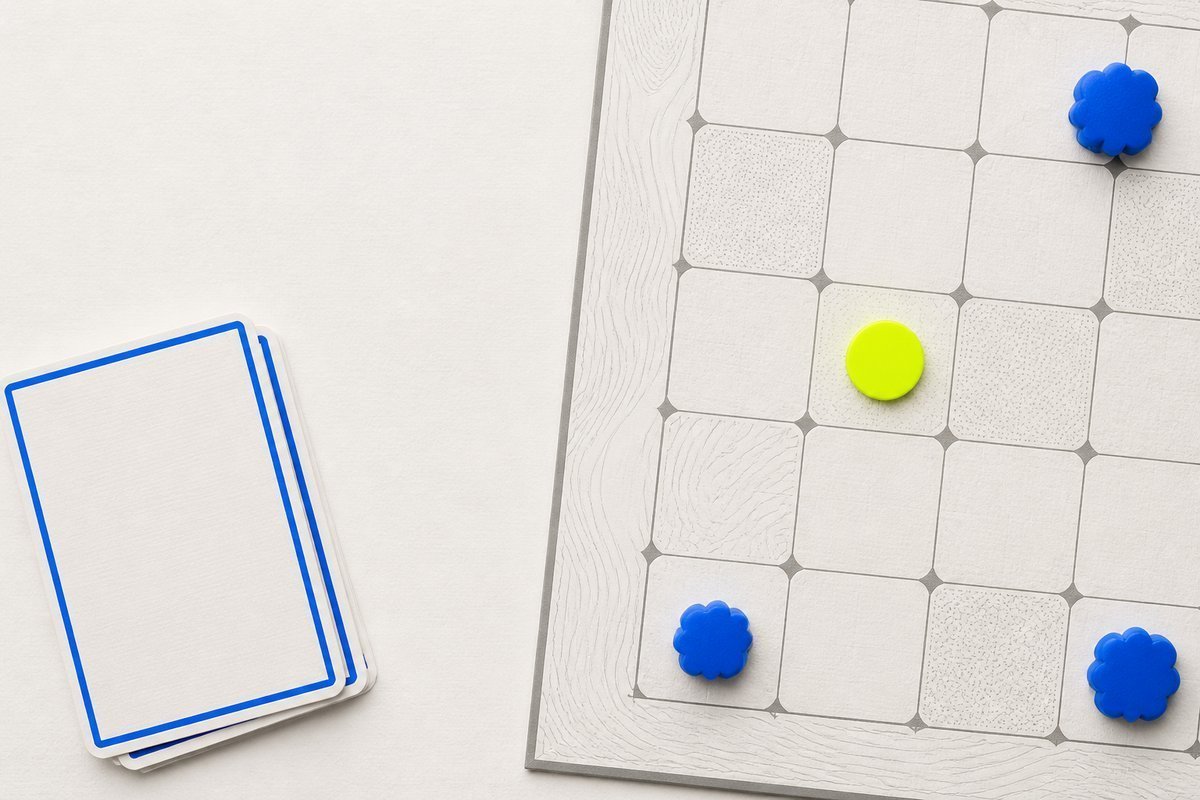 Bone review card, cobalt edge, lime chip: divided daily cover