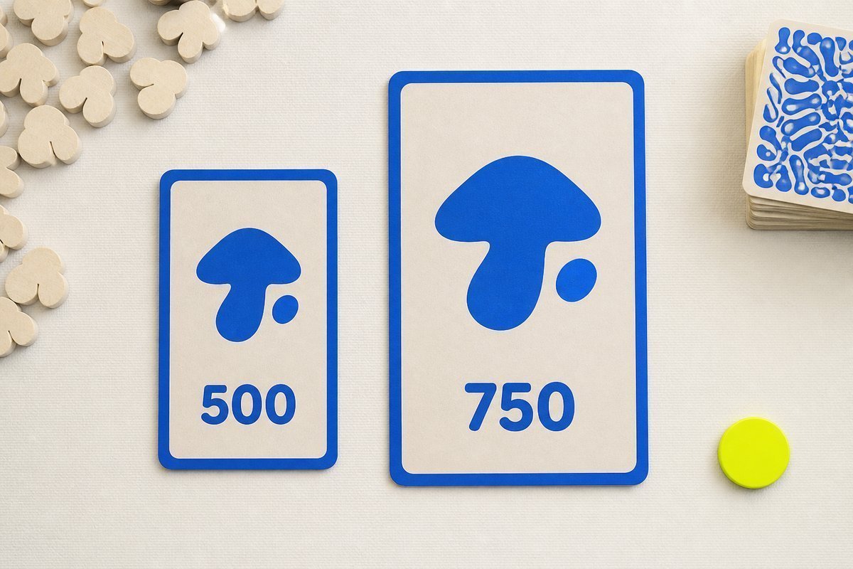 Bone review card, cobalt edge, lime chip: 500 versus a larger 750 tablet