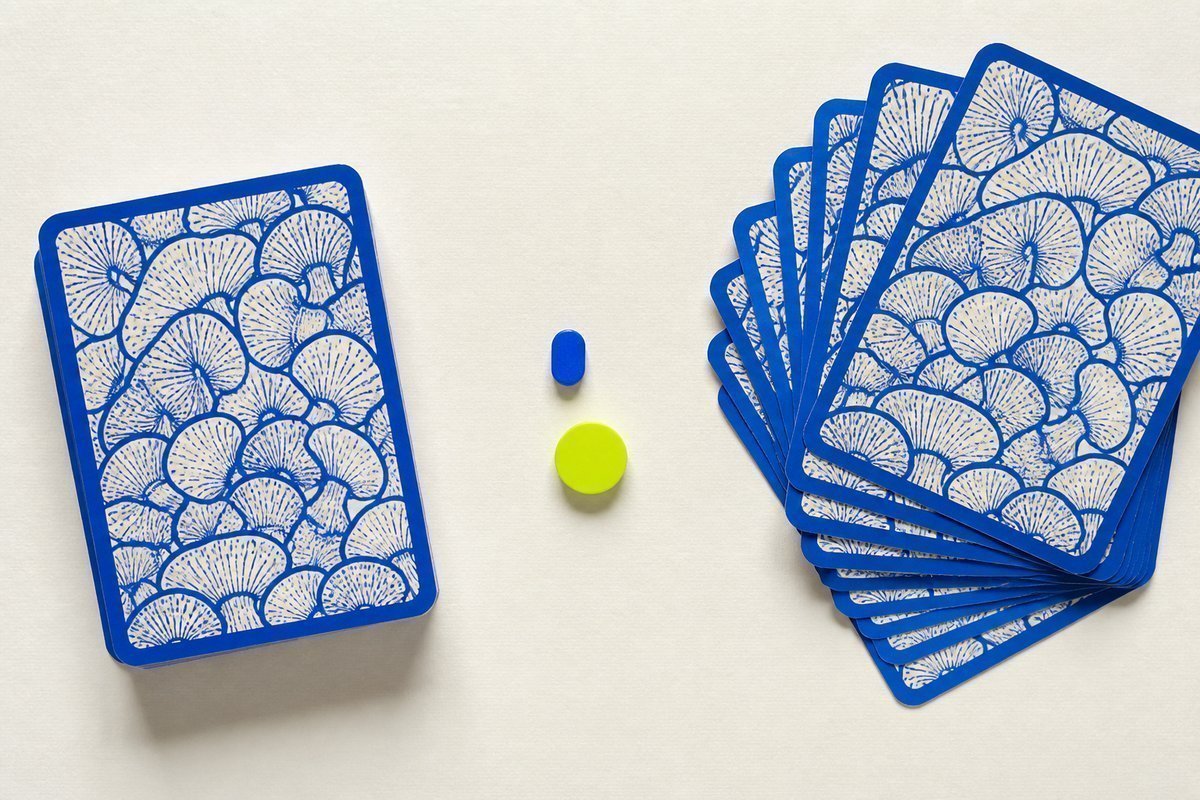 Bone review card, cobalt edge, lime chip: 48-hour gap, tiny blue tablet
