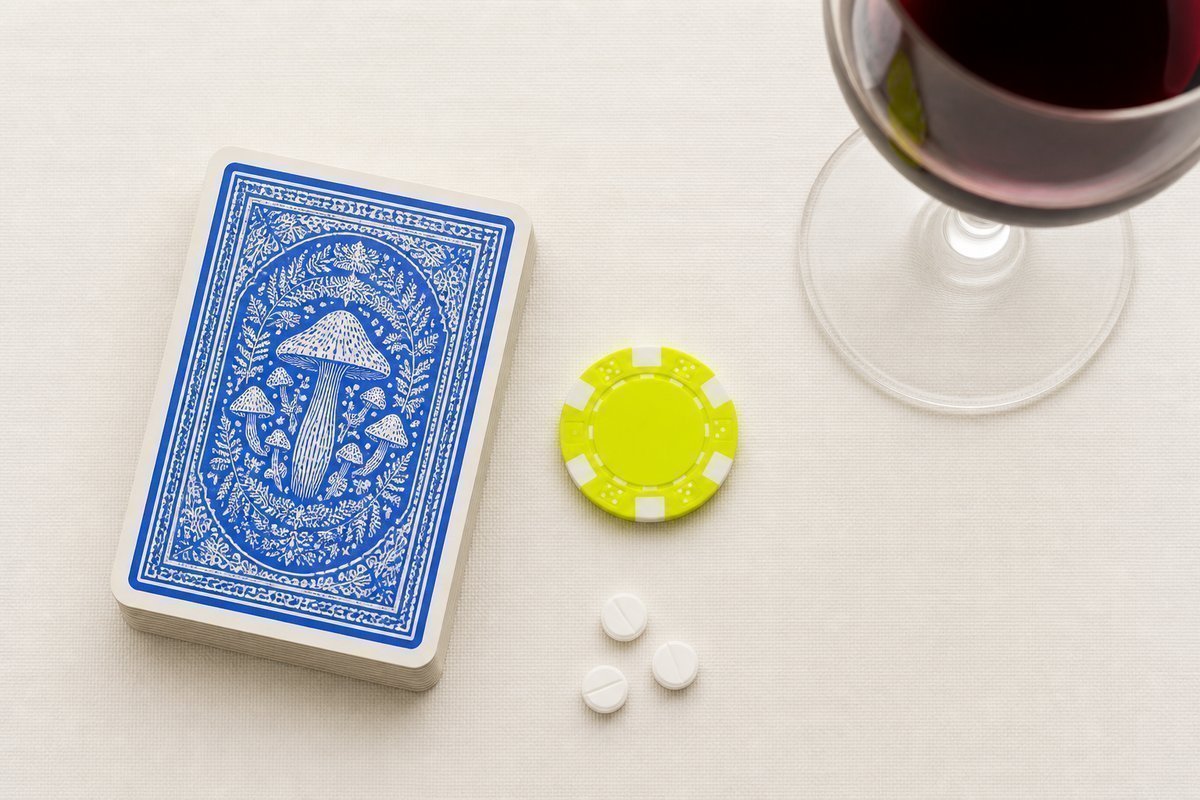Bone review card, cobalt edge, lime chip: wine aside, 3 mg tablets