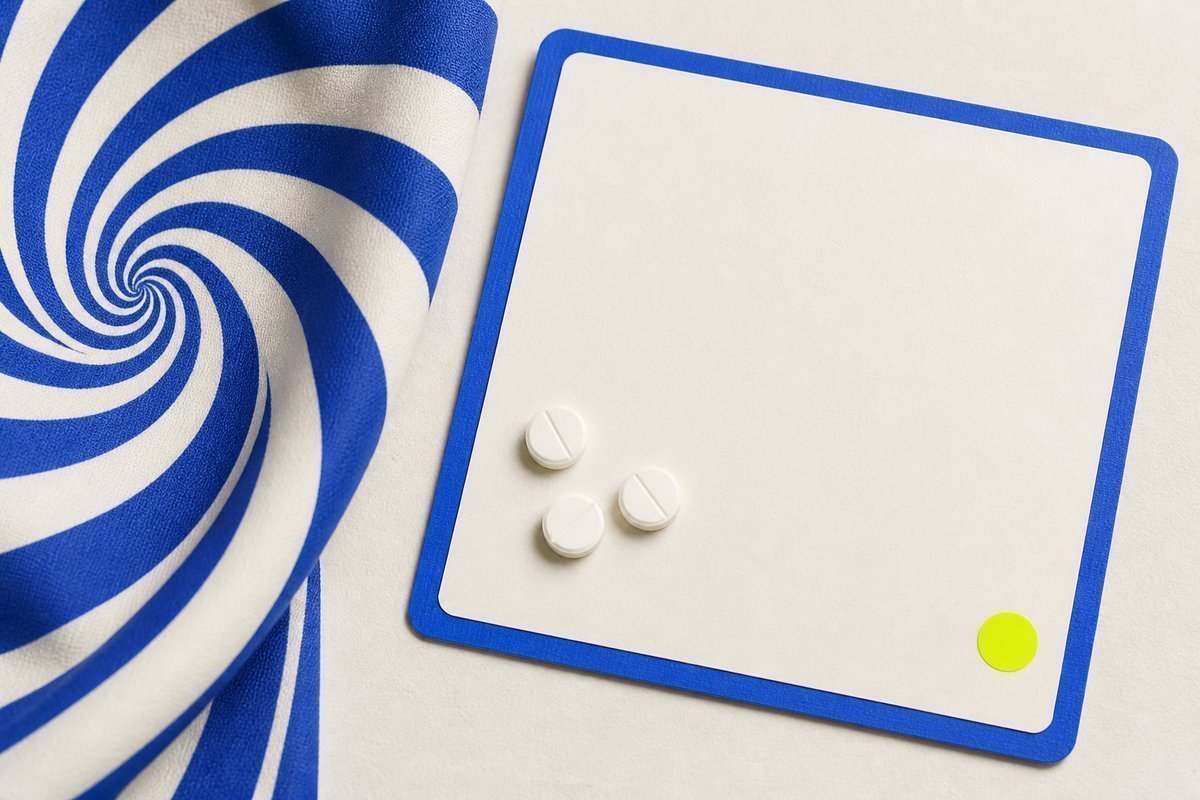 Bone review card, cobalt edge, lime chip: dizzy swirl cloth, 3 mg tablets