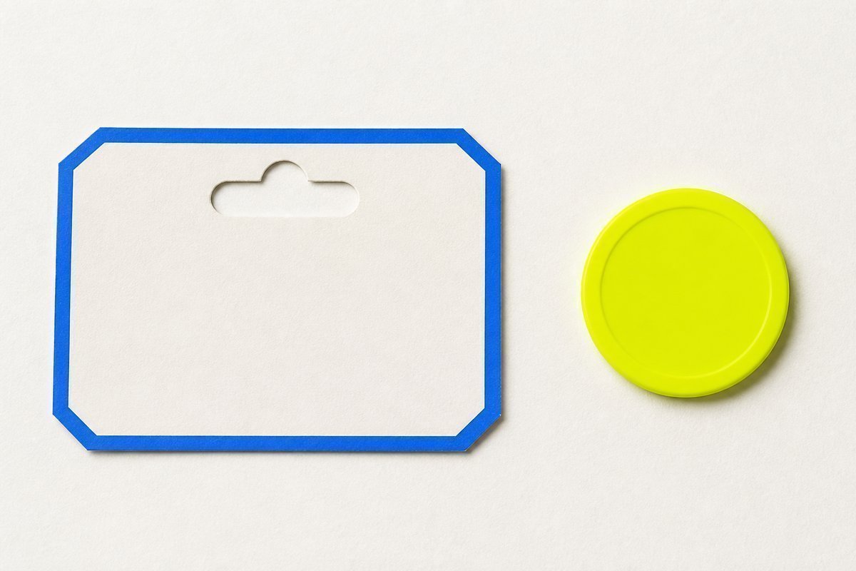 Bone review card, cobalt edge, lime chip: empty price hole