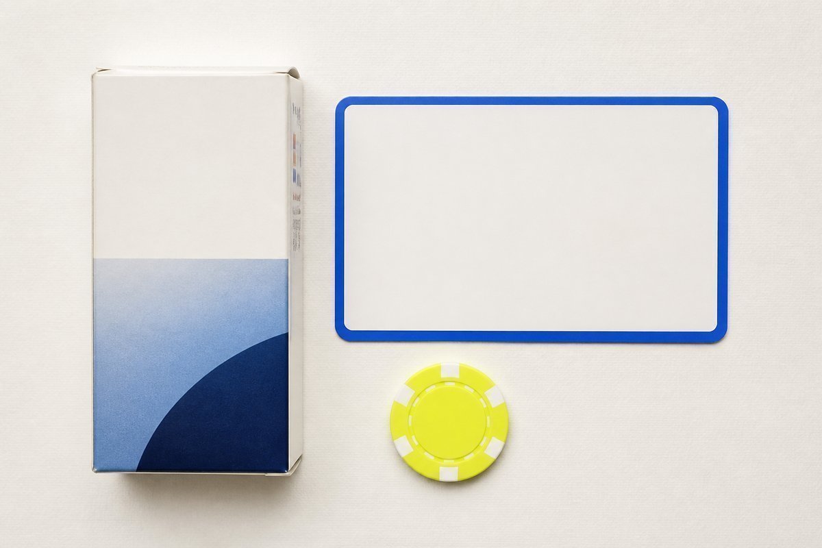 Bone review card, cobalt edge, lime chip: foreign carton, blank US NDC
