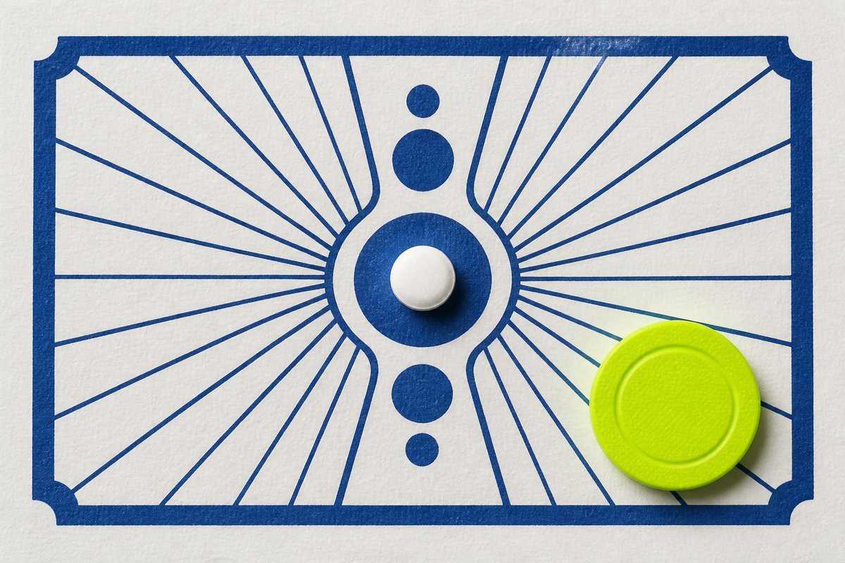 Bone review card, cobalt edge, lime chip: whole 50 mcg tablet, no invented score
