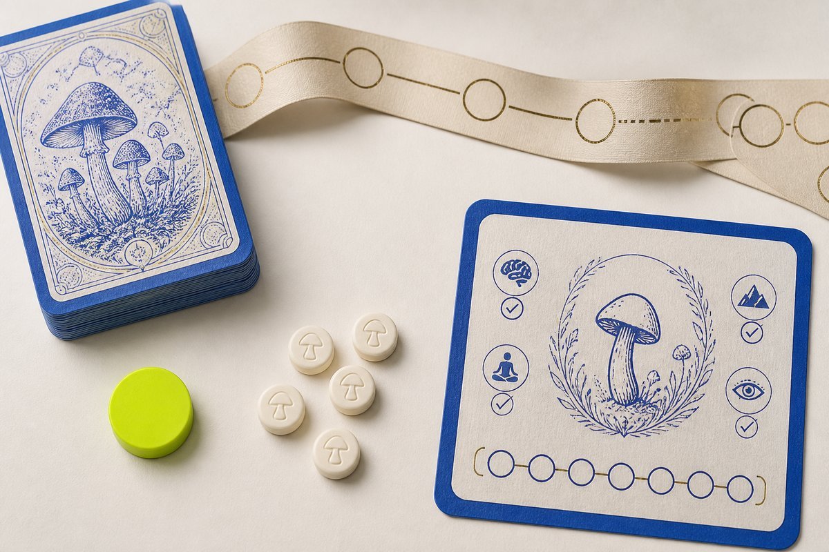 Bone review card, cobalt edge, lime chip: do-not-stop ribbon, 50 mcg tablet stays