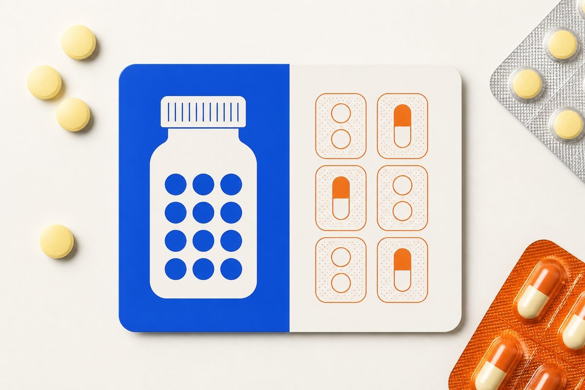 Daily 2.5-5 mg bottle on a clock-review board