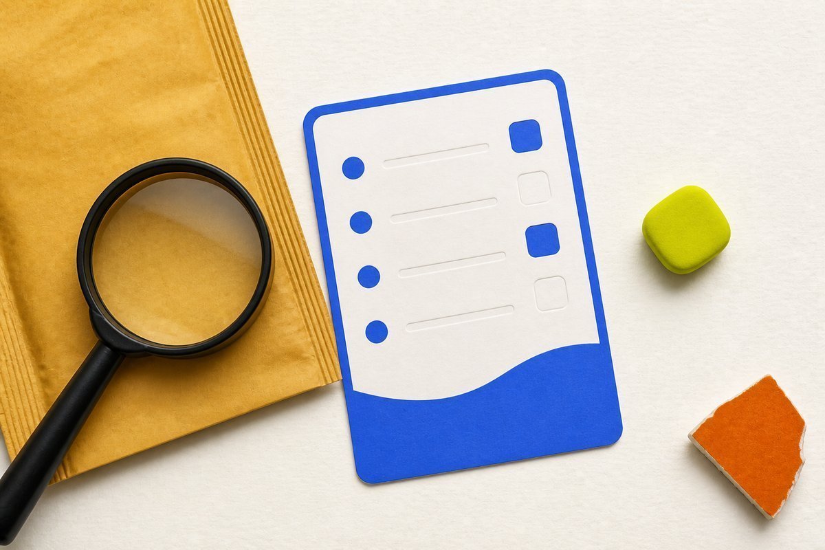 Bone review card, cobalt edge, lime chip: loupe on a vardenafil mailer