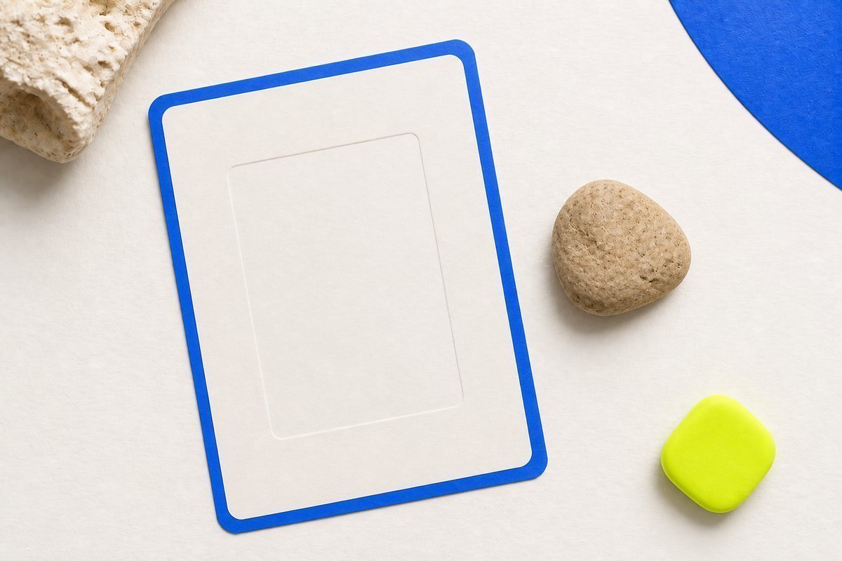 Bone review card, cobalt edge, lime chip: liver stone, empty tablet space