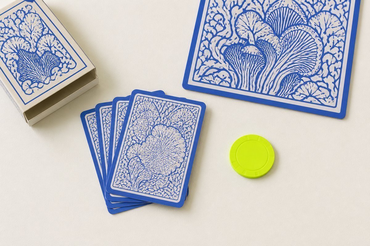 Bone review card, cobalt edge, lime chip: nitrate boxed away